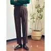 Calça Social Casual Masculina de Veludo com Pregas Duplas Estilo Britânico Retro Italiano Calça Longa de Cintura Alta Terno Nápoles