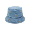 Sombrero de Sol de Moda Lindo Estilo Coreano para Niños Adultos Padre-Hijo Oso de Dibujos Animados Bordado Sombrero de Pescador de Mezclilla Mujeres