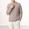 Suéter de Punto OT para Hombre Estilo Old Money Cuello Redondo Manga Larga, Top de Modal para el Trabajo para Hombre, Suéter Liso para Hombre con Textura