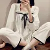 Pijama con Lazos Estilo Dinastía Tang para Mujer Primavera y Otoño Manga Larga Elegante 2026 Nuevo Conjunto para Estar en Casa