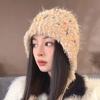 Outono e inverno novo chapéu de malha de lã infantil à prova de vento por atacado com partículas de arco-íris doce fofo pompom de pelúcia