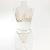 Conjunto de Sujetador Sexy Transparente de Malla Francesa Ultra-Delgado de Verano Transpirable y Cómodo con Aro Europeo y Americano Transfronterizo