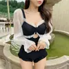 Moda Praia Feminina Nova Moda Biquíni Peça Única Slim Cobertura da Barriga Conservador Coreano Peça Única Manga Longa Roupa de Banho para Fontes Termais