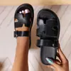 Sandalias de plataforma gruesa para mujer, talla grande, estilo europeo y americano, con hebilla, color liso, nuevas sandalias casuales slip-on de verano 2024