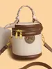 Bolso Pequeño Redondo de Barril Color Block Retro Transfronterizo Nuevo Bolso de Mano con Pañuelo de Seda para Mujer Bolso Pequeño de Cubo Exquisito para Hombro Cruzado