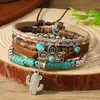Nuevo producto transfronterizo: Sombrero Estilo Vaquero Occidental con Cabeza de Toro Turquesa, Pulsera Elástica de Cordón Multicolor en Capas, Conjunto de Múltiples Pulseras de Perlas