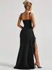 Vestido de Noche Largo Transfronterizo Europeo y Americano para Mujer Moda Verano 2025 Sexy sin Tirantes Espalda Descubierta con Abertura Alta