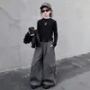 Conjunto de 3 Peças para Meninas Outono Novo Tendência Cool Colete de Couro Camada Base de Lã Acolchoada Dupla Face Calças de Trabalho Calça de Perna Reta
