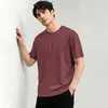 Camiseta de algodón mercerizado fina de verano para hombre, manga corta, tacto fresco de seda de hielo, top de cuello redondo, color liso, camiseta antibacteriana 7A
