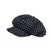 Chapéu Octogonal Xadrez de Nicho Estilo Coreano para Mulheres, Novo Chapéu Fino Retro Nuvem Primavera/Verão 2025, Boina que Faz o Rosto Parecer Menor
