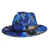 Sombrero de Jazz Estilo Europeo y Americano Británico, Fedora de Lana con Graffiti de Colores y Cinta, Sombrero de Ala Ancha para Hombres y Mujeres, Sombrero Versátil de Ala Ancha