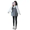Ropa de Maternidad Principios de Primavera Nuevas Llegadas Top Holgado de Encaje y Patchwork + Chaleco Camisola de Punto Estilo Coreano Conjunto de Dos Piezas para Maternidad