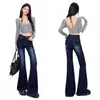 Calça pantalona justa versátil estilo americana hot girl transfronteiriça em azul escuro, calça azul escuro de comprimento longo da Yichun 2026