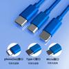 Cable de Datos de Uno a Tres para Apple, Android y Carga Tipo-C, Cable de Teléfono Multi-Interfaz Tres en Uno Compatible con USB