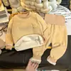 Conjunto de ropa interior de otoño e invierno para bebés y niños pequeños, conjunto para proteger la barriga y abrigar al bebé, ropa cálida con forro polar para primavera y otoño para bebés y niños pequeños