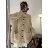 Cárdigan Gris de Cuello Alto para Mujer Estilo Retro Perezoso Suave Pegajoso Holgado Estilo Coreano 2026 Otoño Invierno Cárdigan de Punto Engrosado