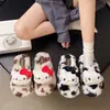 Moda Otoño e Invierno Nuevo Estampado de Leopardo Hebilla de Cinturón Engrosada Punta Cerrada Calientes para Casa Pantuflas de Algodón con Piel para Mujer