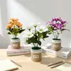 Novo vaso de tecido com 5 flores de magnólia artificiais, toque realista, planta de flor artificial em vaso para decoração de mesa de sala de estar em casa