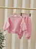 Conjunto de Ropa para Bebé Niña Transfronterizo para Edades 0-3, Primavera y Otoño, Sudadera Rosa con Textura de Oso + Pantalones Largos Conjunto de Dos Piezas, Venta al por Mayor de Fábrica