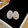 Pendientes coreanos de lujo, pendientes de botón de plata de moda para mujer, cierres de oreja elegantes, pendientes sencillos de oruga con diamantes completos