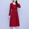 Traje Cuello Empalmado Elegante Silueta Adelgazante Vestido Francés 2024 Otoño Nuevo Talla Grande para Mujer de Mediana Longitud