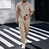 Comércio exterior Amazon transfronteiriço outono e inverno masculino solto casual simples waffle zíper polo manga curta calça comprida