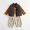 Chaleco de algodón a cuadros retro, de corte holgado, con cuello alto, acolchado para abrigar, una prenda exterior versátil de invierno para niños pequeños