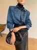 Camisa de Mezclilla Retro de Manga Larga para Mujer Primavera 2025 Nuevo Estilo Ropa Casual de Trabajo Elegante Versátil Top Chaqueta Algodón Azul