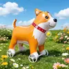 Nuevo y lindo perro corgi famoso en internet, globo animal de papel de aluminio con ruedas para niños, adecuado para puestos de mercado nocturno y venta al por mayor