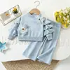 Conjunto de Suéter Infantil Outono e Inverno Novo Estilo Manga Bufante Floral Grande Tricô Estilo Coreano Elegante Conjunto de Suéter e Calça Longa para Meninas