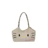 Bolsa de Paja Bordada con Gato para Niña, Bolso de Mano Versátil Casual para Vacaciones, Viajes Diarios, Playa, Bolso de Hombro