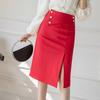 Roupas Intelectuais Femininas, Roupa de Trabalho OL Cor Lisa Saia com Fenda Lateral de Cintura Alta Abotoada, Novo Estilo 2022 para Mulheres, Estilo Outono, Elegante