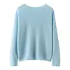 Suéter Feminino de Cashmere com Manga Longa, Nova Moda, Quente, Versátil, Elegante, Cor Sólida, Gola Redonda, Proteção contra o Frio
