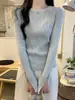 Suéter interior de punto simple estilo coreano para mujer, nuevo top texturizado de cuello redondo ins para otoño e invierno, suéter base ajustado