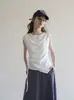 Camiseta slim de manga curta com amarração na cintura estilo coreano para mulheres, novo modelo de verão 2026, única e requintada, com pequenas mangas bufantes, top liso