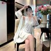 Robe de Renda Estilo Puro Desejo de Verão Costura Sexy Alça Camisola Ácido Acético Toque de Alto Padrão com Bojo Roupas de Casa Mulheres