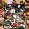 Manta de Graffiti Navideña de Venta Caliente Transfronteriza Manta con Pintura de Papá Noel Manta de Doble Capa Engrosada de Franela y Forro Polar DIY