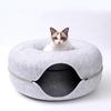 Nido para Gato de Fieltro con Forma de Dona Transpirable Cuatro Estaciones Casa para Gato Cueva de Taladro Cueva para Gato Cierre de Cremallera Juguete Nido para Gato