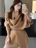 Suéter de tricô elegante com gola cachecol estilo francês para mulheres, outono casual folgado emagrecedor com amarração, branco, tamanho único
