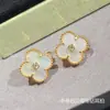 Pendientes de Trébol de Cuatro Hojas V-Gold de Precisión CNC, Versión de Alta Gama, con Ágata Roja y Madreperla Blanca, Gruesamente Chapados en Oro de 18 Quilates, Joyería de Alta Gama