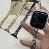 Adecuado para Apple iWatch 11.ª Generación 10/987Se Nuevo Estilo de Cadena Sencilla Delgado Correa de Reloj Metálica Estilo Chanel Pequeña para Mujer