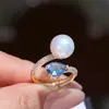 Acessórios DIY Prata de Lei S925 Diamante Azul Anel de Pérola de Luxo Leve Base para Anel Semi-acabado Montagem de Anel Artesanal 8-12mm
