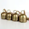 Colgante de Campana de Navidad de Metal Retro con Cuerda de Cáñamo, Corona Dorada para Colgar en la Puerta, Arreglo de Decoración Navideña