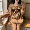 [Colección] Pijamas de otoño e invierno para mujer, cálido conjunto de franela de manga larga de forro polar de coral, ropa de estar linda y elegante