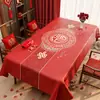 Mantel de Año Nuevo 2026 Impermeable y a Prueba de Aceite Mantel que No Requiere Lavado Lujo Ligero Gama Alta Palabra Roja de la Fortuna Mantel para Mesa de Café
