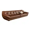 Sofá estilo velero de cuero genuino, fabricado con piel de vaca de plena flor, en estilo vintage, adecuado tanto para salas de estar pequeñas como grandes, con un acabado de cuero encerado color caramelo Maillard