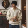 Suéter retro estilo americano con cuello de gaviota, colección otoño/invierno para hombre, corte holgado, moderno, sencillo suéter casual de punto con cuello polo para hombre, estilo otoño