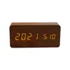 Reloj de Madera LED Inteligente Personalizado Controlado por Voz Luz Suave Despertador Digital de Mesita de Noche Pantalla Dual de Temperatura y Humedad Carga USB Reloj Digital