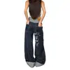 Jeans de pierna recta con parche de lunares retro americano, nuevo corte holgado, estilo de dos piezas, pierna ancha, pantalones hasta el suelo para hombres y mujeres
