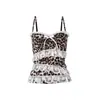 Moda de Verano 2025 Sexy Chica Caliente Estampado de Leopardo Lazo Encaje Tirantes Delgados Efecto Adelgazante Camisola